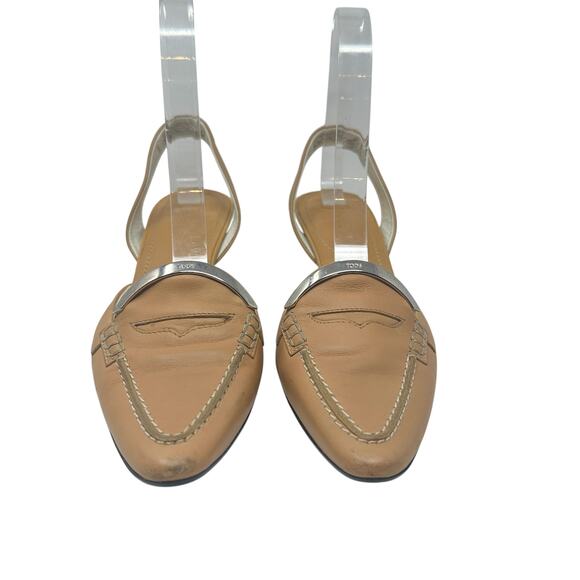 Tod's Debbie Slingback Kitten Heels Pumps Pointed Toe Leather Tan Size US‎ 5.5 - Picture 3 of 14